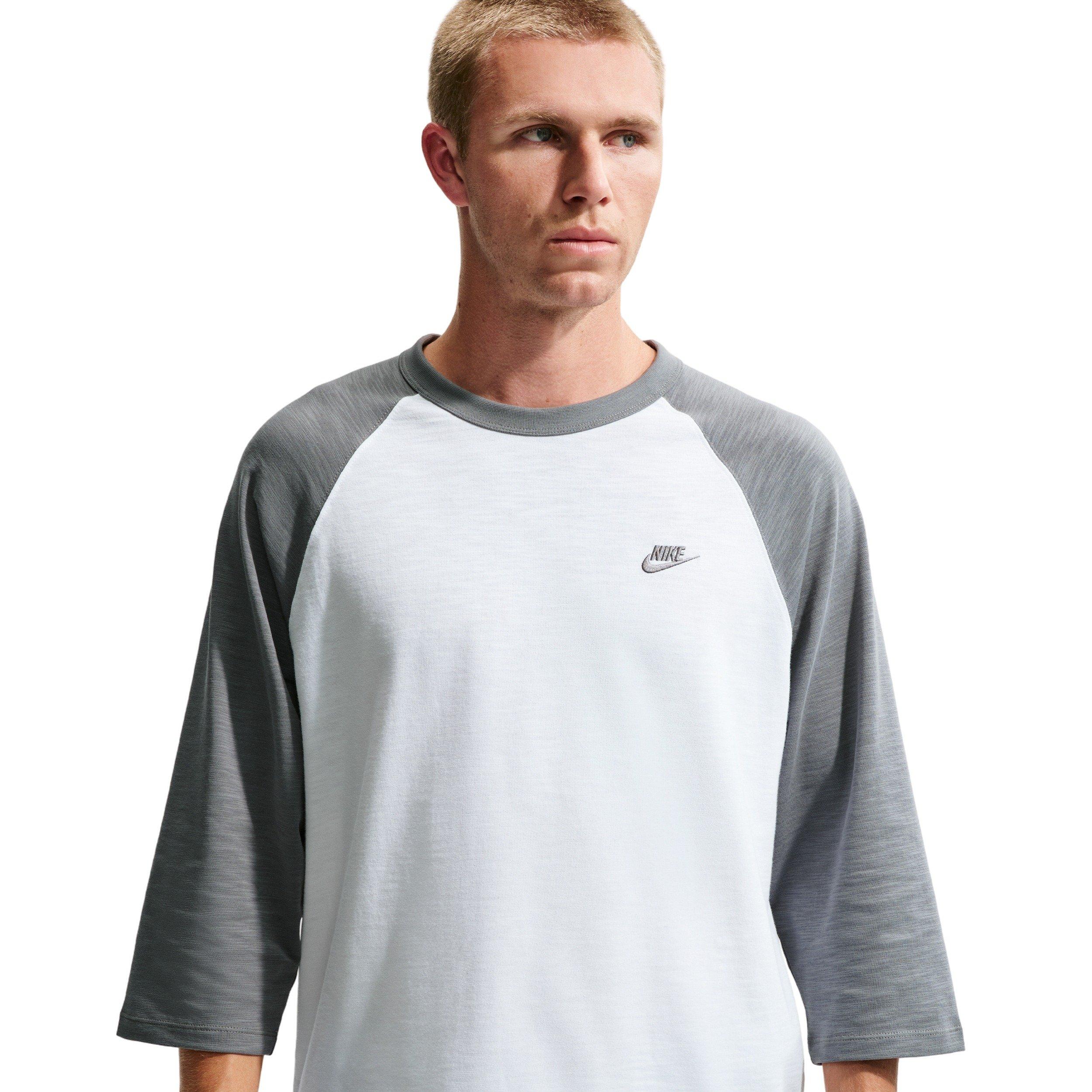 Nike Men's Sportswear Club 3/4-Sleeve Raglan Top - Grey/White - GREY/WHITE